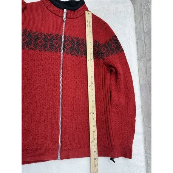 New Susan Fosse Cardigan Aluoen Norway Wool Full Zip Sweater Red Black Small